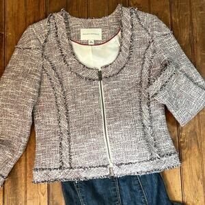 Women’s Banana Republic blue, red, and white Tweed short, zip Jacket blazer